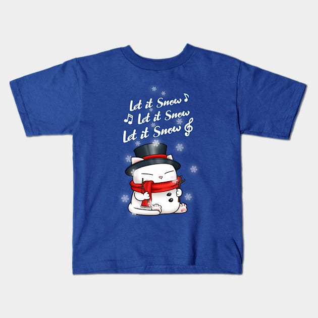 Snowman Cat Let it Snow Kids T-Shirt by Takeda_Art